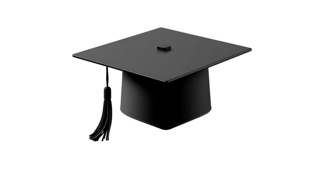 Graduation hat; Academic cap or Mortarboard in black isolated on white background with clipping path for educational phd hat design mockup and school commencement hat mock-up template