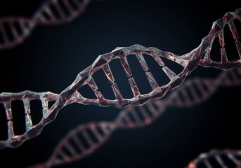 3D Illustration Of The DNA Helix Strand On Dark Background With Red Tones