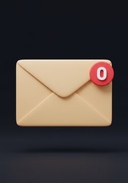 3D Rendered Beige Envelope with Zero Notification on Black Background