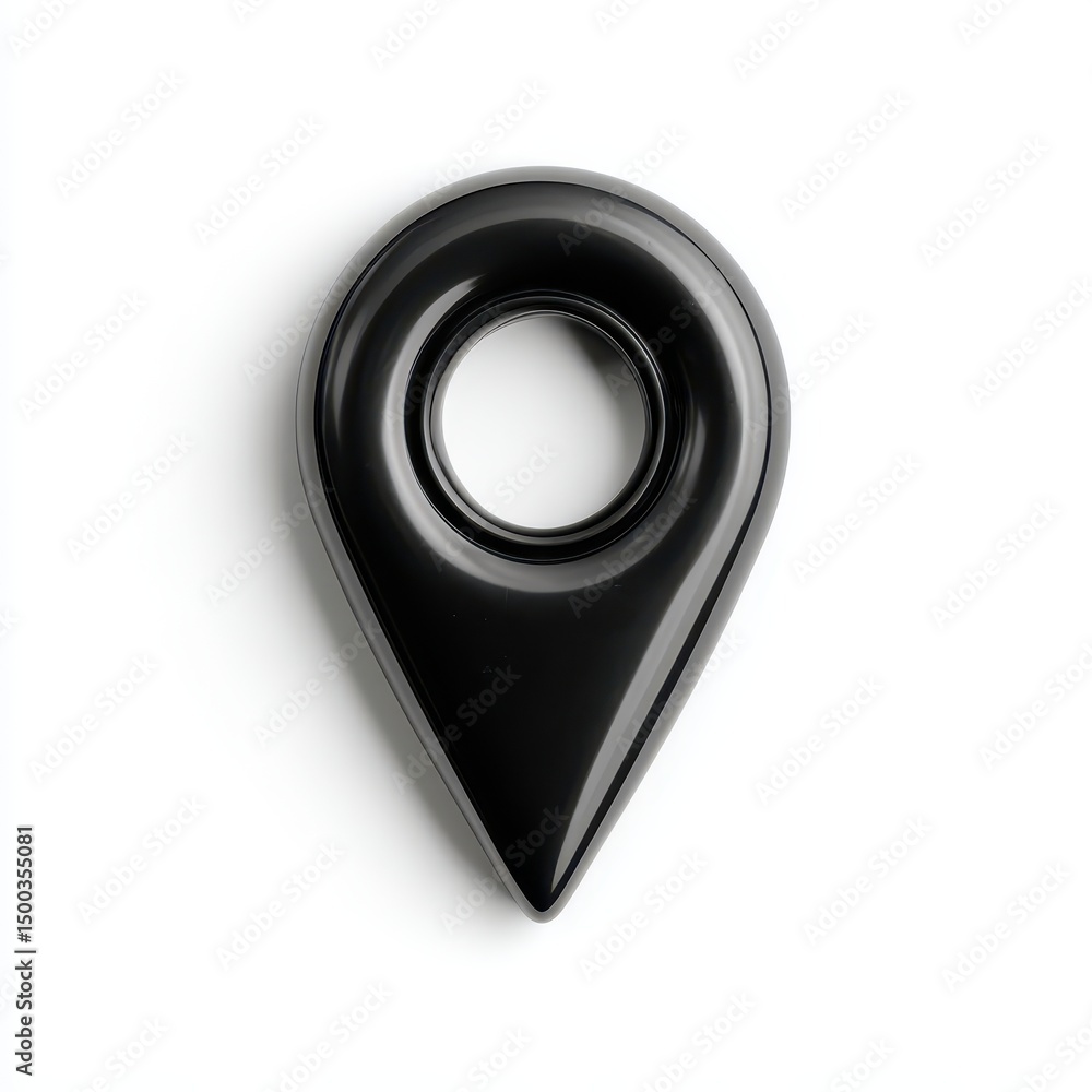 Poster glossy black map pointer icon, 3d render