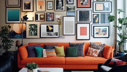 Modern living room with colorful art