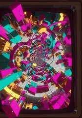 Obraz premium Abstract 3D Illustration of a Dynamic Cityscape with Geometric Colorful Shapes