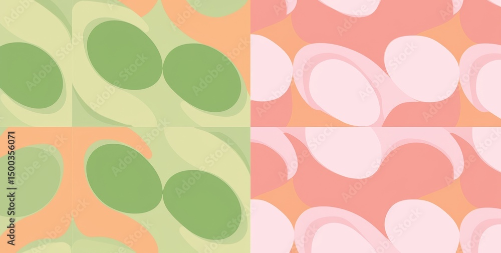 Poster set of three seamless retro groovy vector patterns with optical illusion swirls and pastel green, pi