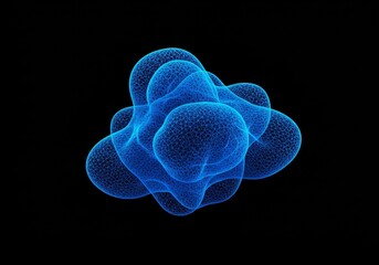 Abstract 3D Render of Glowing Blue Digital Form on Black Background