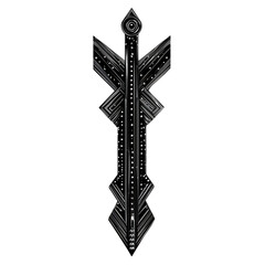 Abstract Arrow with Layered Motifs in Glossy Black Isolated on Transparent Background