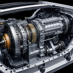 Detailed Cutaway View of Automotive Gearbox Transmission System