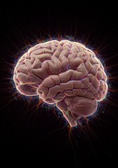 Abstract 3D Rendered Brain with Particle Burst on Black Background Photo