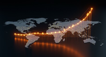 Abstract 3D Rendered World Map Illustrating Growth Data and Financial Trends