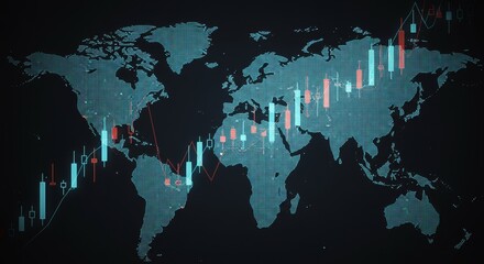 Abstract Digital World Map Illustrating Financial Data and Market Trends