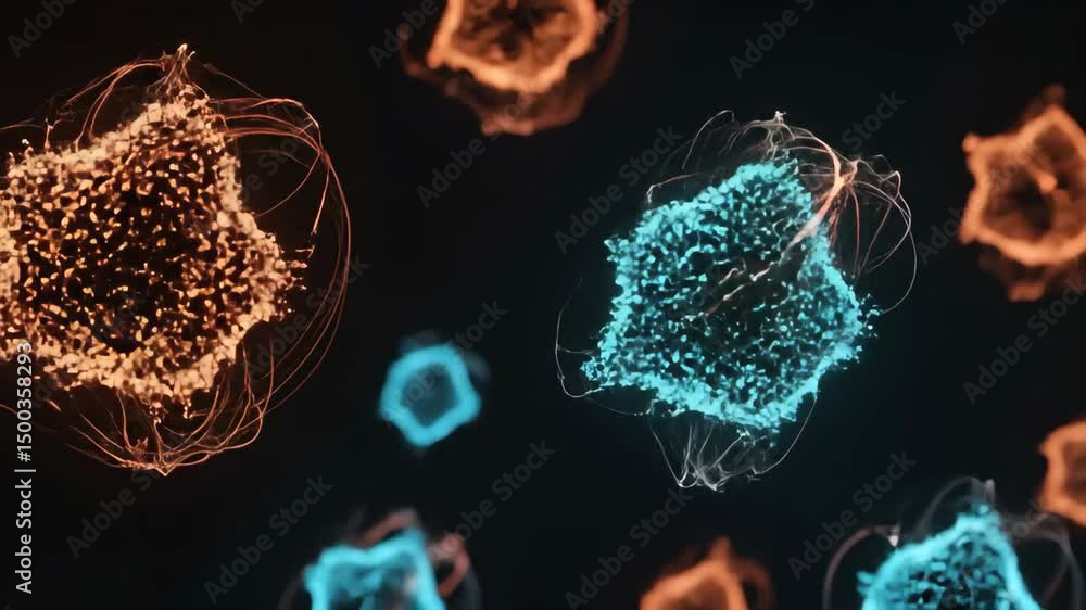 Poster Abstract 3D rendered particles and shapes with flowing lines and vibrant glowing colors