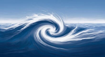 Abstract Illustration of a Dynamic Wave with Blue Water and White Spray