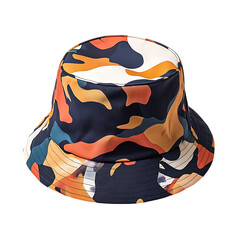 Playful Bucket Hat with Dynamic Off-Beat Print Isolated on Transparent Background