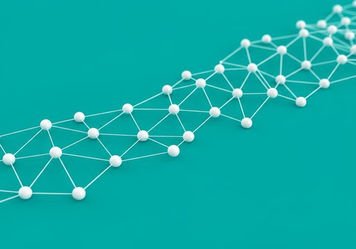 Abstract Network Illustration in White Lines and Nodes on Teal Background