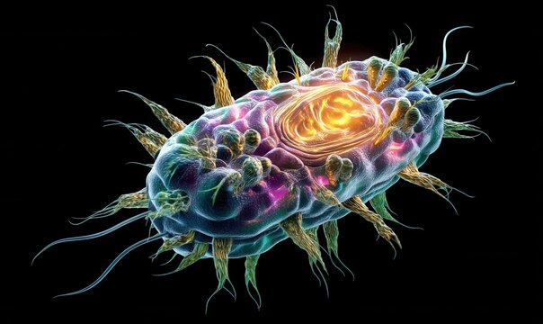 Rappresentazione artistica di un batterio a colori vivaci