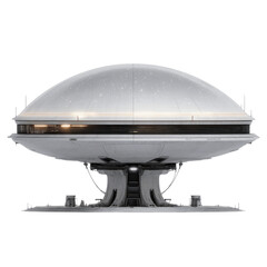 Naklejka premium Futuristic Spaceport Sleek White UFO-Shaped Landing Pad