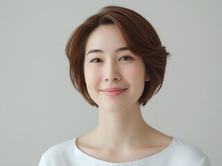 Portrait of a Smiling Young Woman with Short Hair in Minimalist Style