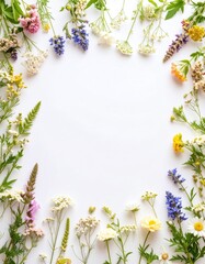 Colorful floral border on white background
