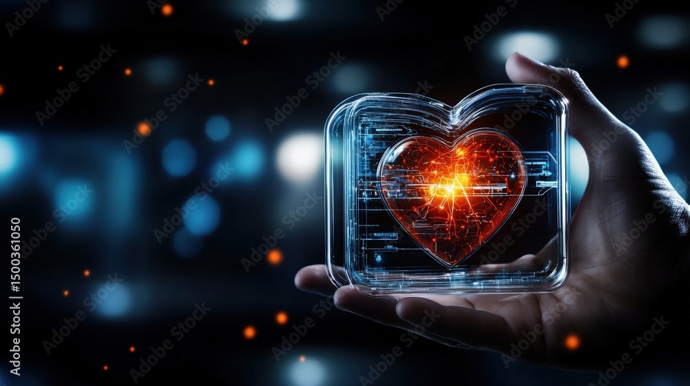 Poster dynamic heartbeat innovation futuristic laboratory digital art tech environment close-up viewpoint c