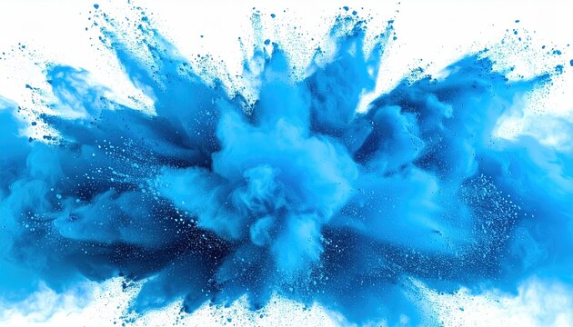 Blue powder explosion with white background. (1)