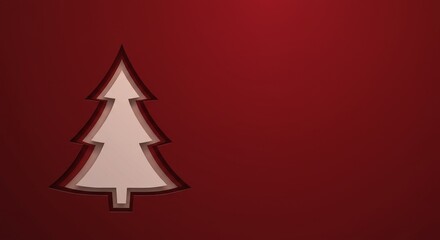 Christmas Tree Cutout Illustration On Red Background with Festive Season Design