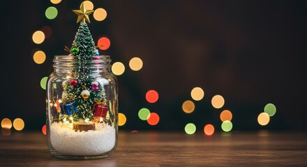 Christmas Tree In A Jar With Bokeh Light Photo Illustration