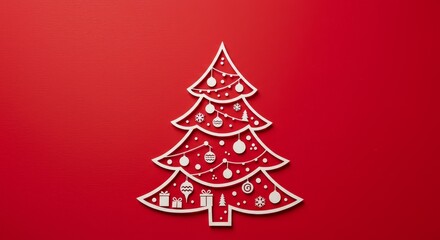Christmas Tree Silhouette on Red Background Festive Holiday Decoration Photo