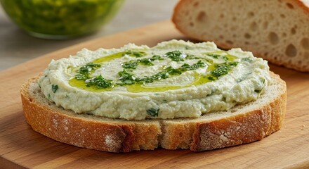 Close-Up Photo of a Delicious Food Spread on Bread with Green Parsley and Olive Oil