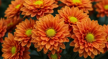 Close-Up Photo of Orange Chrysanthemum Blossoms with Yellow Centers Photo