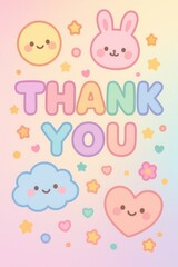 Obraz premium Thank You greeting card illustration with cartoon characters and decorative elements