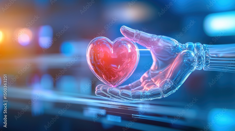 Aufkleber robot hand offering heart futuristic tech lab digital artwork innovative environment close-up view h