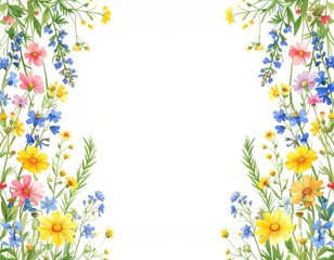 Fototapeta premium Vibrant floral border of various wildflowers