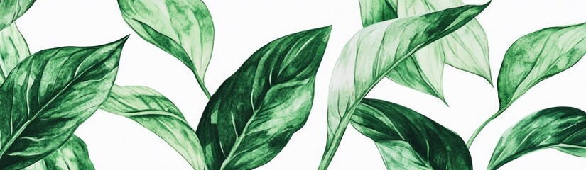 Lush green leaves on white background