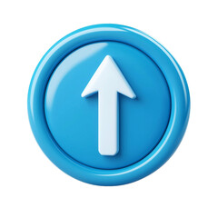 Blue circle with white arrow pointing up direction symbol design isolated on transparent background 