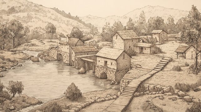 Borgo Fluviale in Chiaroscuro