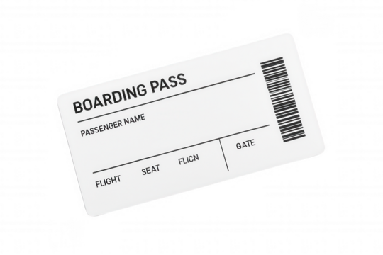 Isolated boarding pass with barcode on transparent background