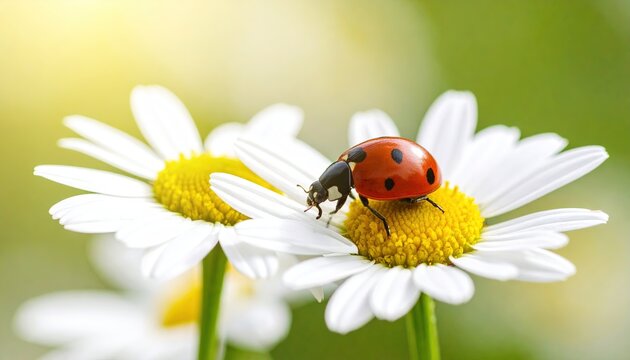 Ladybug on Daisies with Spring Meadow.