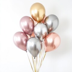Bunch of metallic balloons in rose gold, gold, and silver