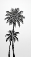 Illustration of Two Palm Trees in Black and White Against White Background