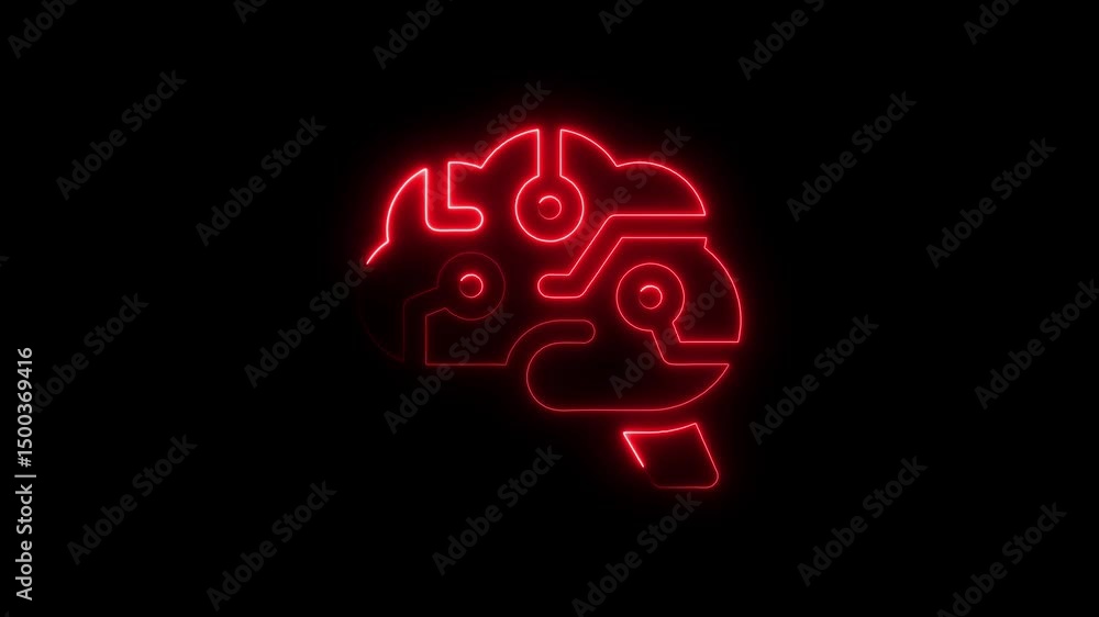 Poster futuristic neon brain with circuit board elements representing artificial intelligence