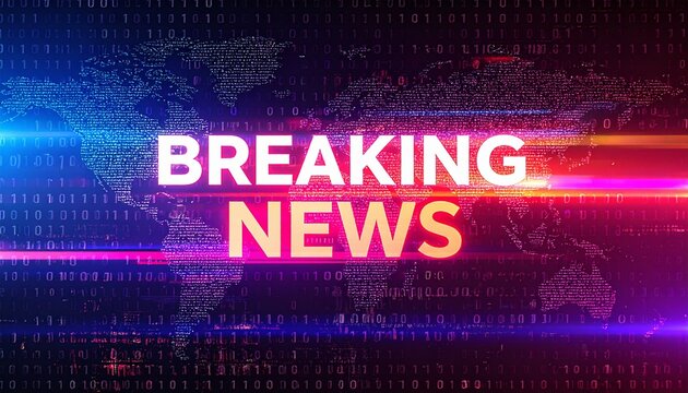 Illuminated "Breaking News" text against a digital backdrop, conveying immediacy and importance