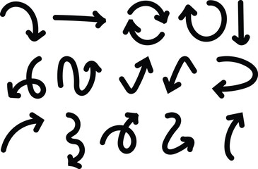 Hand Drawn Black Curved Arrow Set Swirl And Loop Doodle Arrows With Transparent PNG