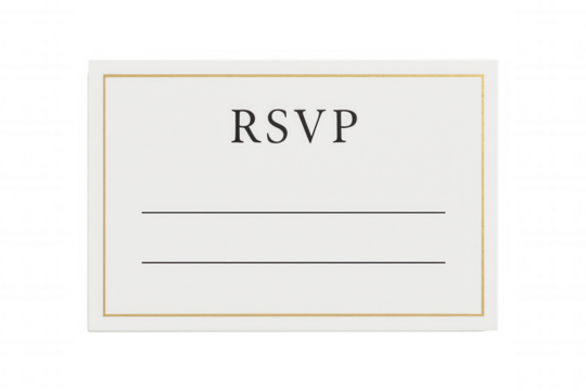 RSVP card with gold border and transparent background