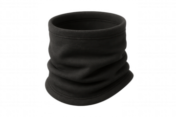 Black neck gaiter in circular folded display on transparent background