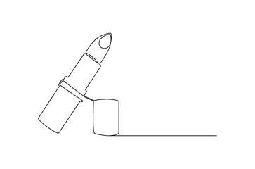 Continuous one line drawing of Lipstick luxury. Single line drawing illustration of Lipstick beauty. Makeup cosmetic concept vector art. Doodle line illustration.