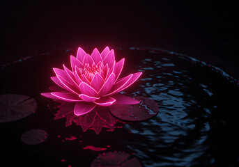 Glowing pink neon lotus flower