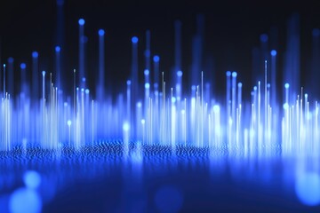 Abstract digital illustration of glowing vertical lines and points on a dark background
