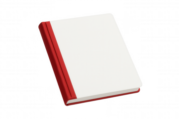 Single closed book with red spine and edges on transparent background
