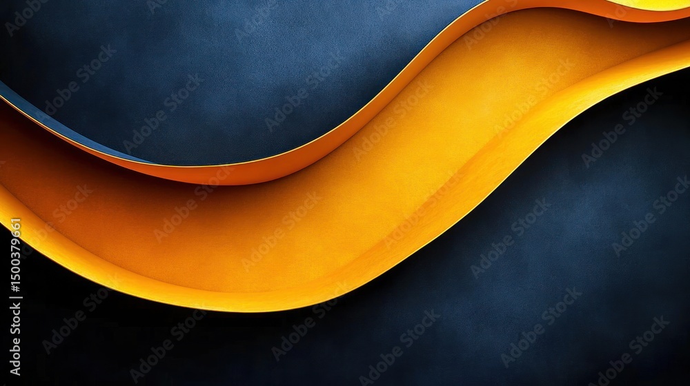 Poster abstract image of smooth flowing golden yellow curved shapes on a dark textured background creating 