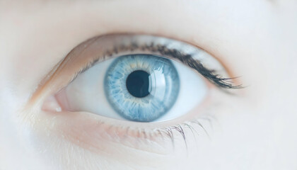 Obraz premium Detailed Blue Eye Closeup of Human Skin and Eyebrow Featuring Macro Focus on Iris Pupil and Eyelashes For Beauty and Health Concepts