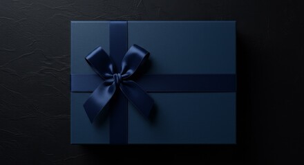 Photo of a Blue Gift Box with Silk Ribbon on a Dark Background